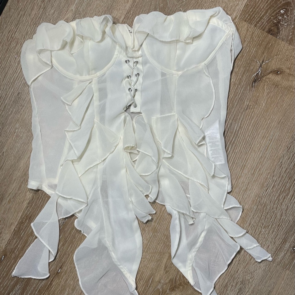 PrettyLittleThing Ivory Ruffle Lace-Up Bustier Camisole